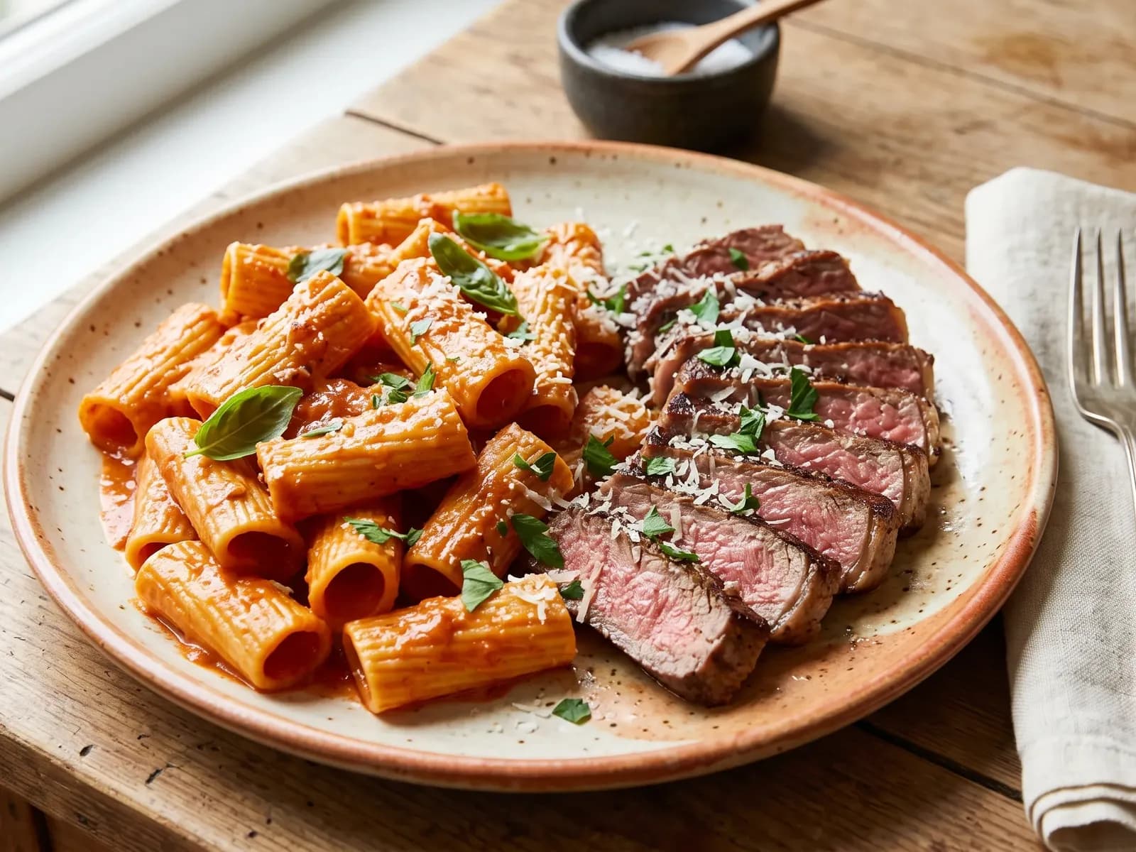 Steak with Rigatoni Pasta